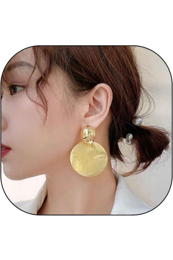 Chunky Gold Earrings Gold Hammered Statement 14k Gold Plated Lightweight Dangle Earrings Disc Drop Geometric Hypoallergenic Earrings for Women