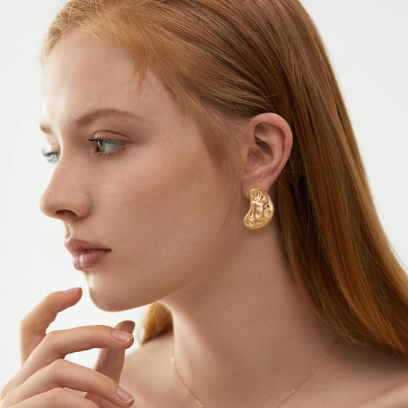 Chunky Gold Earrings Hammered Geometric Stud Earrings Wavy Statement Op Earrings Trendy Jewelry Gifts For Women[Z3042]