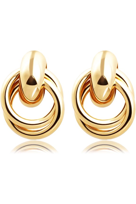 Chunky Gold Earrings for Women - Double Knots 14K Real Gold Plated Hypoallergenic, Style M4021
