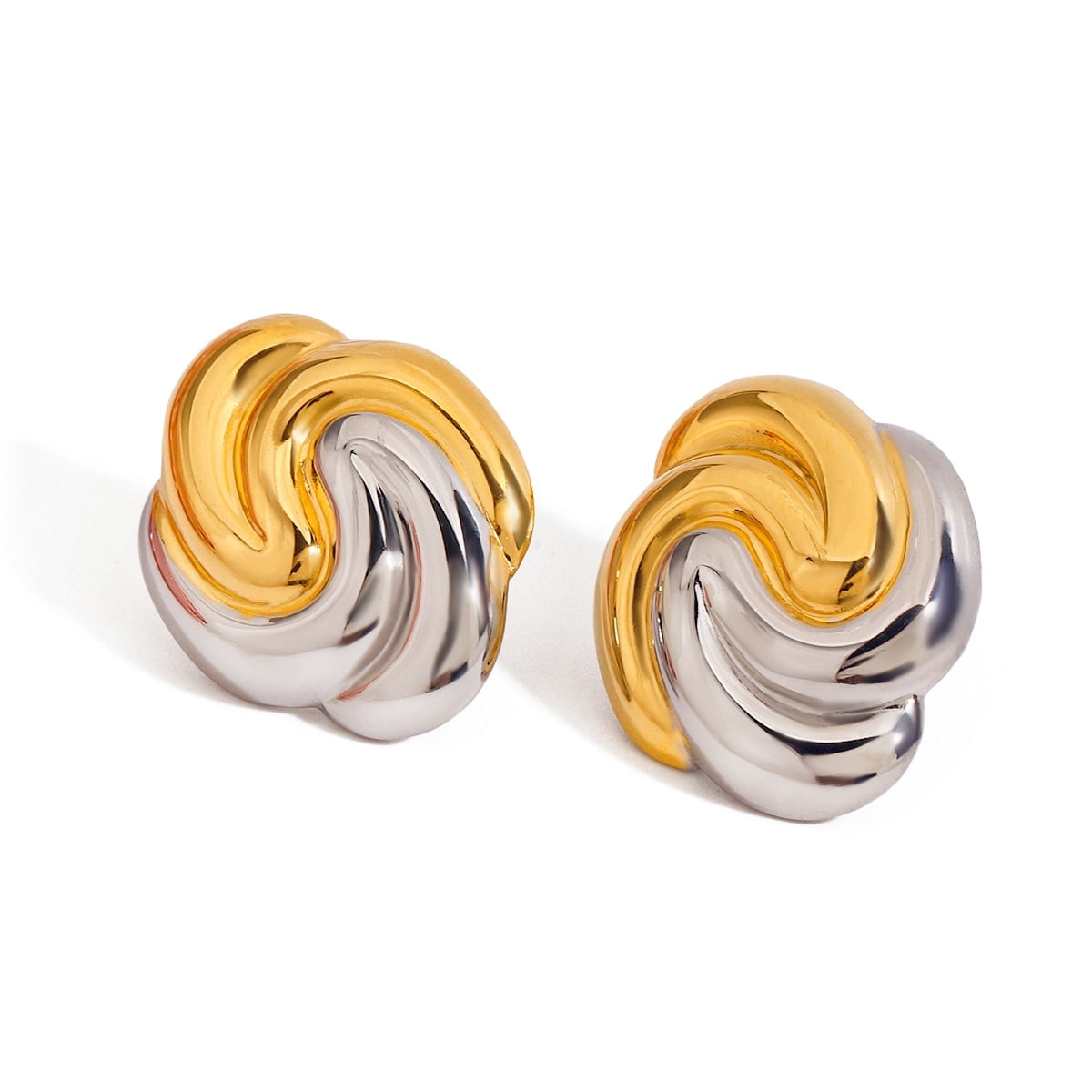 Two-Tone Rope Stud Earrings For Women - Gold & Silver Mixed Metal Statement Earrings