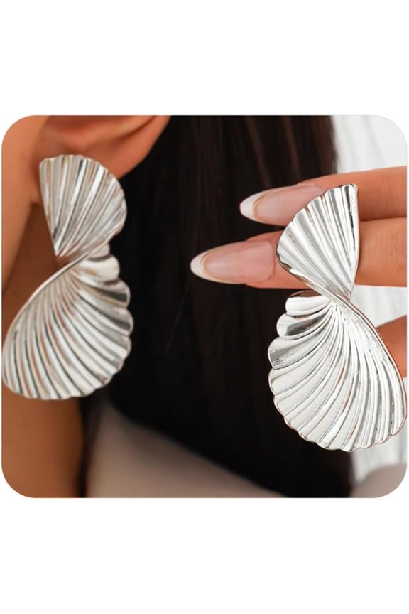 Chunky Gold Folding Shell Wings Dangle Drop Earrings Dainty Statement Irregular Geometry Earrings Lightweight Punk Jewelry