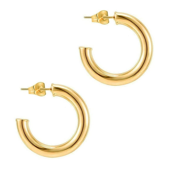 Chunky Gold Hoop Earrings 14K Real Gold Plated Fake Huggie Hoops for Women