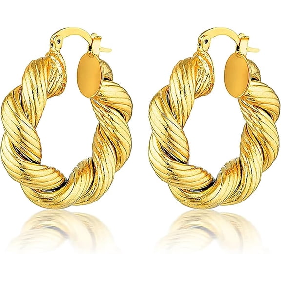 Chunky Gold Hoop Earrings for Women, 14k Gold Plated Thick Triple Hoop Earrings Hypoallergenic Trendy Chunky Gold Hoops Earrings Dainty Jewelry Gifts for Women