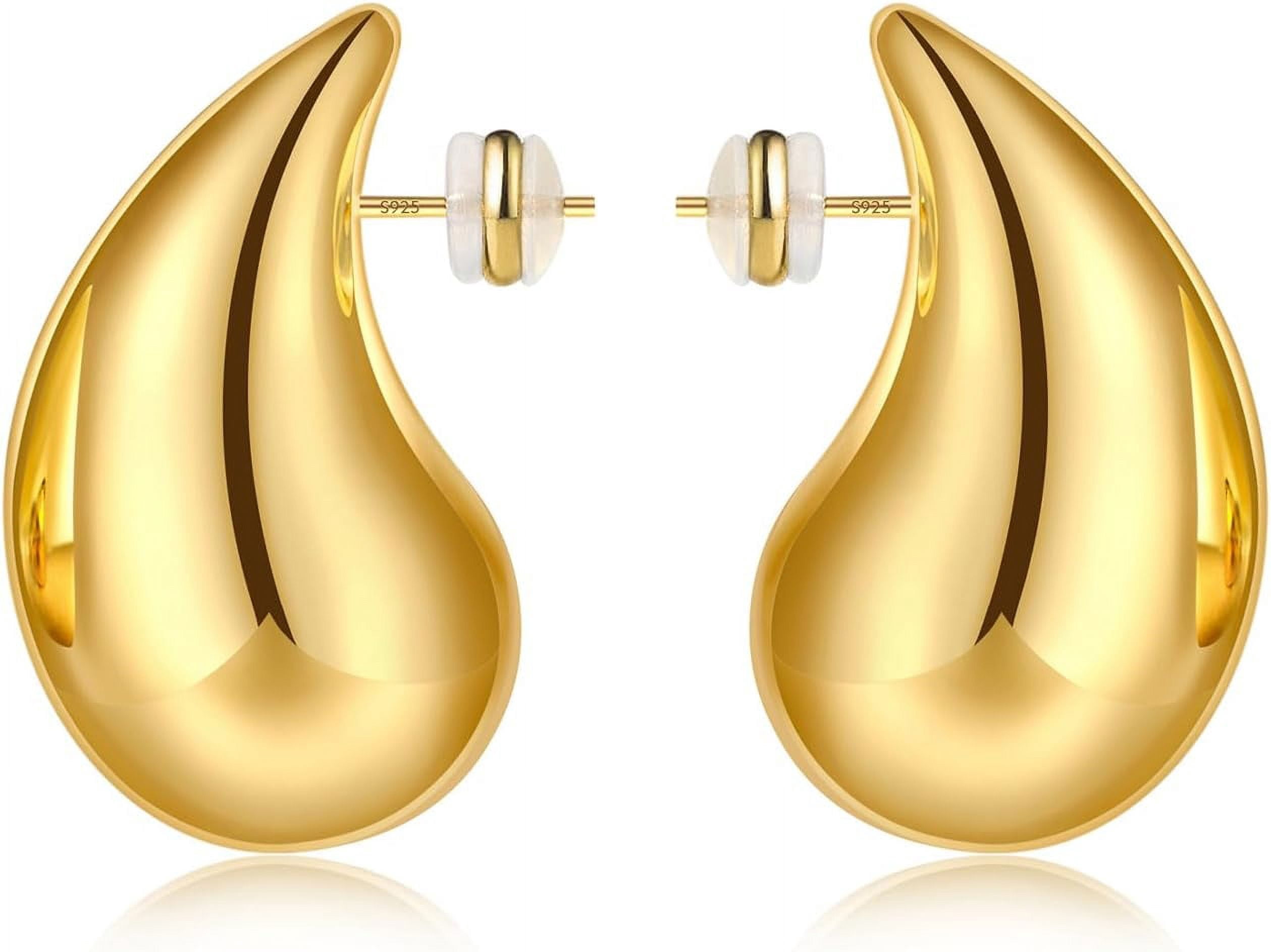 JRosoyier Chunky Gold Hoop Earrings For Women - Lightweight C-Shape Hoops, 14K Gold Plated, Hypoallergenic, Trendy Drop Earrings
