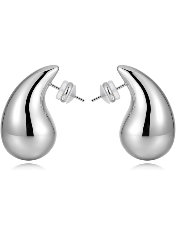 Chunky Gold Hoop Earrings For Women Lightweight Teardrop Dupes Earrings 925 Sterling Silver Post Large Drop Earrings Gold Plated Waterdrop Earrings Trendy Jewelry For Women[Z1094]