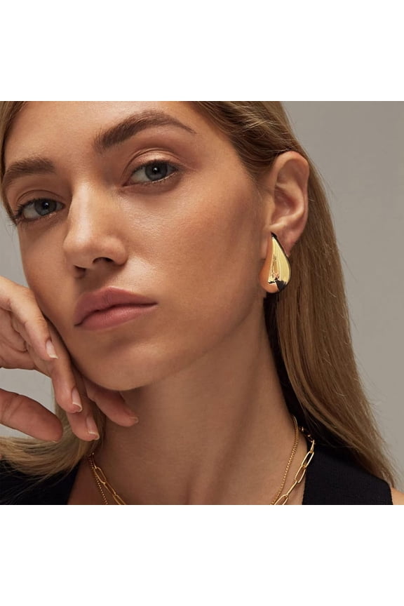 Chunky Gold Hoop Earrings For Women, Lightweight Water Op Hollow Open Hoops Tear Op Silver Gold Trending Oversized Statement Style Earrings Hypoallergenic Gold Plated Earrings Fashion Jewelr[Z3727]