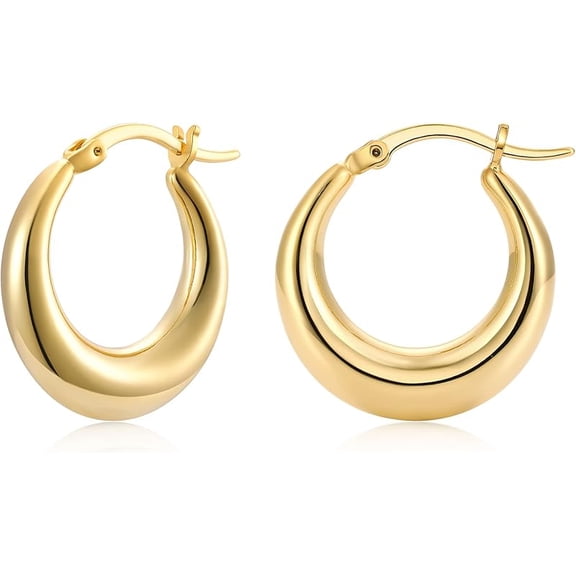 Chunky Gold Hoop Earrings for Women 14k Gold Plated Stainless Steel Thick Hoop Earrings Dainty Cute Hypoallergenic Earrings Minimalist Jewelry