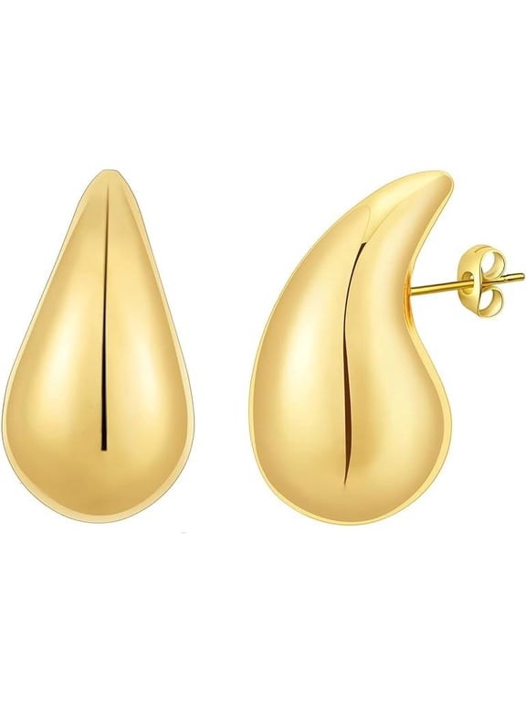 Chunky Gold Hoop Earrings for Women, Dupes Earrings Lightweight Waterdrop Hollow Open Hoops, Hypoallergenic Gold Plated Earrings Fashion Jewelry