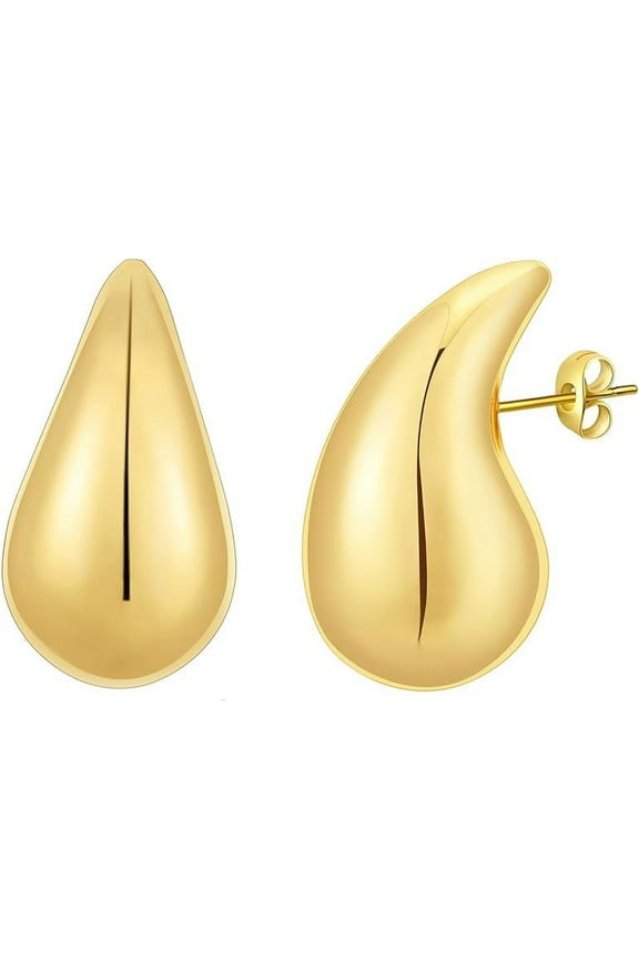 Chunky Gold Hoop Earrings for Women, Dupes Earrings Lightweight Waterdrop Hollow Open Hoops, Hypoallergenic Gold Plated Earrings Fashion Jewelry