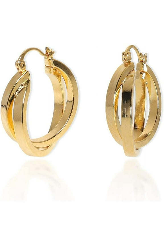 Chunky Gold Hoop Huggie Earrings for Women – Large Sparkly Rhinestone Crystal Circle Hoops Hypoallergenic Statement Wedding Bridal Prom Jewelry Gift