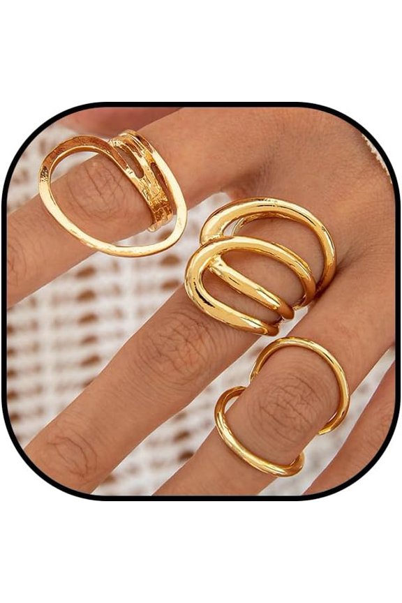 Chunky Gold Line Contour Ring for Women Irregular Geometric Hollowing Bending Twisting Minimalist Lines Open Ring Set Fashion Personalized Statement Jewelry