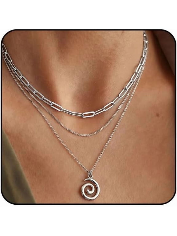 Chunky Gold Necklace Stack for Women Layered Necklaces for Women Silver Chunky Necklace Paperclip Chain with Coin Heart Pendant Necklaces Chunky Gold Jewelry Set