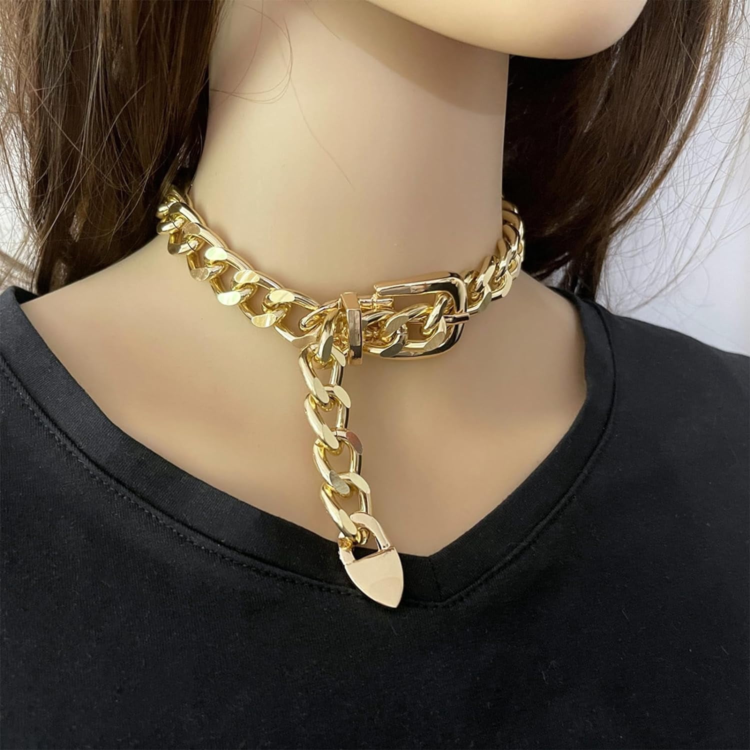 Chunky Gold Necklace For Women Layered Gold Cuban Link Chain Choker Necklace Gold Thick Statement Choker Necklace Paperclip Chain Toggle Bar Clasp Necklace Christmas Stocking Stuffers Jewelr[o6307]