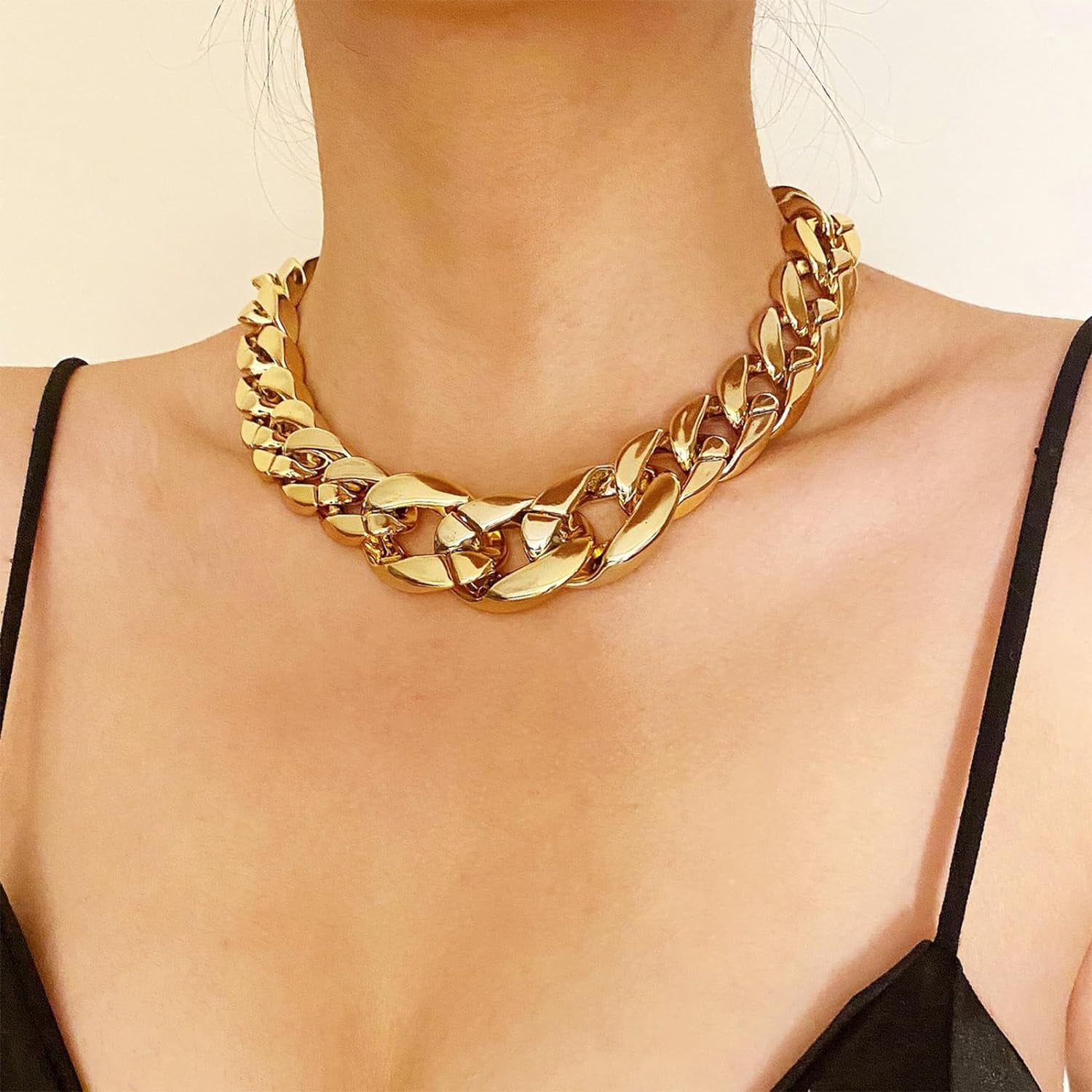 Chunky Gold Necklace For Women Layered Gold Cuban Link Chain Choker Necklace Gold Thick Statement Choker Necklace Paperclip Chain Toggle Bar Clasp Necklace Christmas Stocking Stuffers Jewelr[o6311]