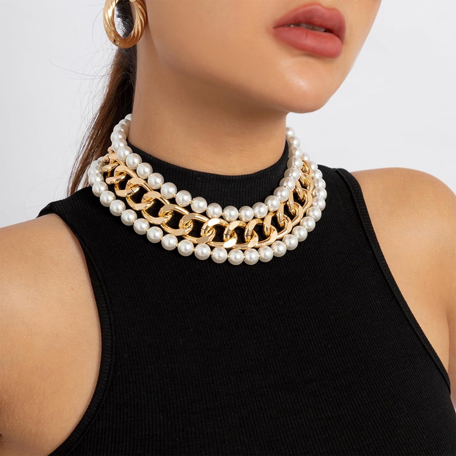 Chunky Gold Necklace For Women Layered Gold Cuban Link Chain Choker Necklace Gold Thick Statement Choker Necklace Paperclip Chain Toggle Bar Clasp Necklace Christmas Stocking Stuffers Jewelr[o6297]
