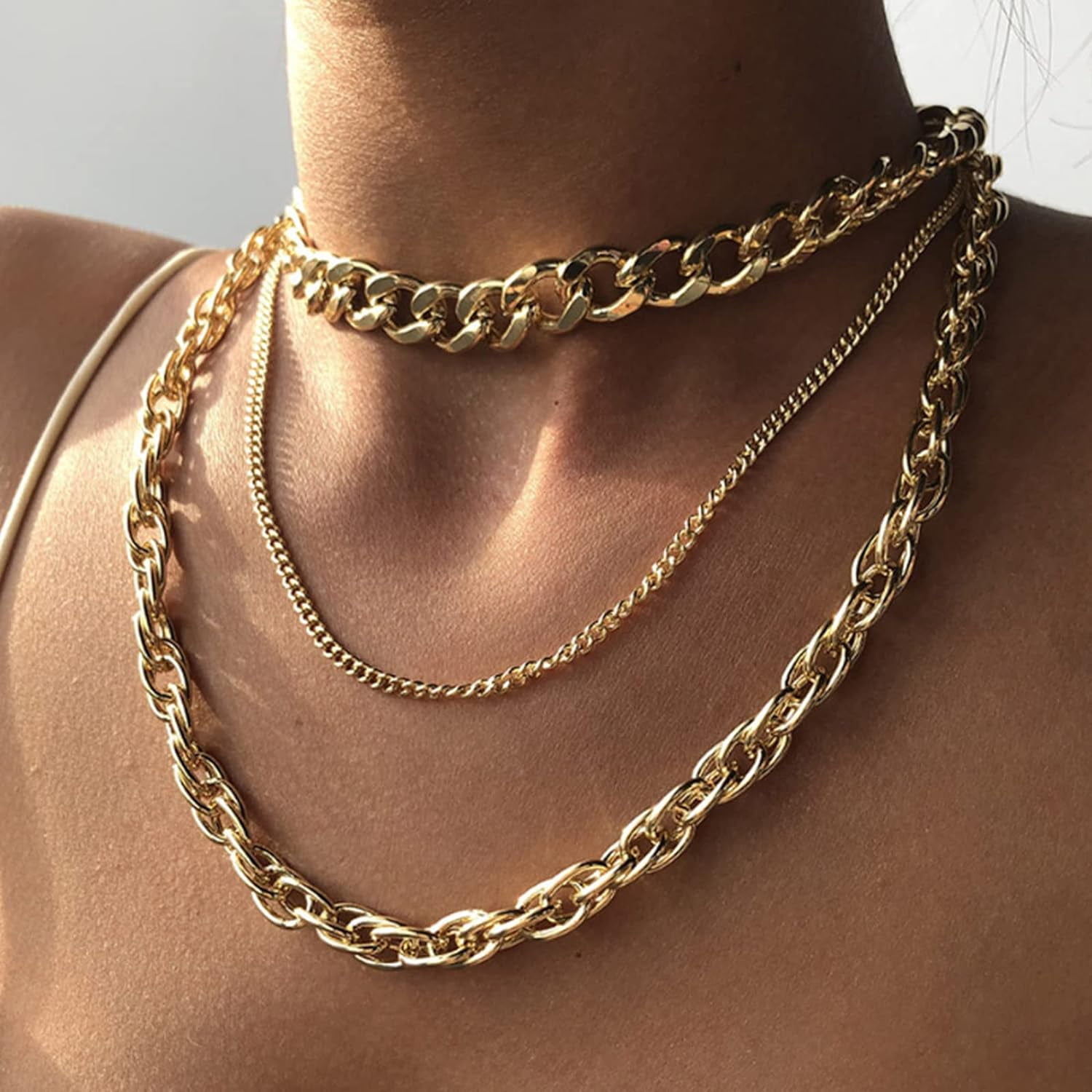 Chunky Gold Necklace For Women Layered Gold Cuban Link Chain Choker Necklace Gold Thick Statement Choker Necklace Paperclip Chain Toggle Bar Clasp Necklace Christmas Stocking Stuffers Jewelr[o6309]
