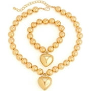 KASAKI Chunky Gold Necklace for Women Trendy Chunky Gold Heart Necklace Gold Statement Necklace Gold Jewelry Set Puffy Heart Necklace Heart Pendant Necklace Choker Necklace Large Heart Necklace Gold Necklace