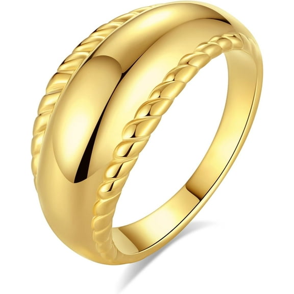 Chunky Gold Plated Statement Rings for Women Non Tarnish 18K Gold-Plated, Waterproof Stainless Steel Gold Ring, Bold Fashion Jewelry for Everyday Wear or Stacking