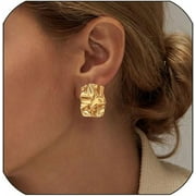 WONDERSHE Chunky Gold Rectangle Stud Earrings For Women, Gold statement Earrings Dainty Thick Stud Earrings Gold Square Heart Pearl Wrinkle Irregular Drop Earring Minimalist Geometric Earrings for Women Girls