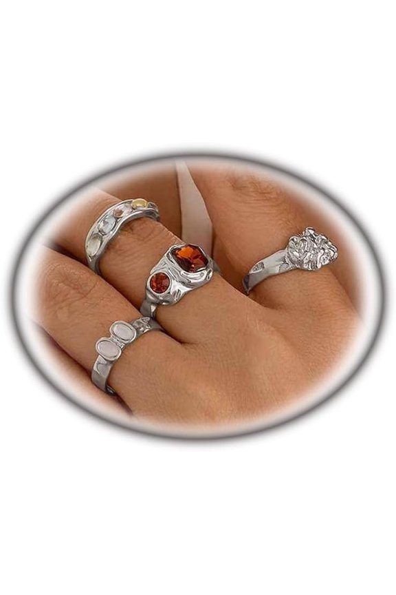 Chunky Gold Rhinestone Knuckle Rings Set for Women Stackable Silver Liquid Statement Rings Dainty Irregular Geometric CZ Rings Jewelry Accessories