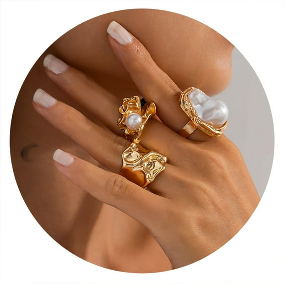 Chunky Gold Rings Set for Women – Stackable Vintage Dainty Open Rings, Non-Tarnish Gold Statement Jewelry, Set of 3-6 Rings for Women, Perfect for Gifts and Daily Wear