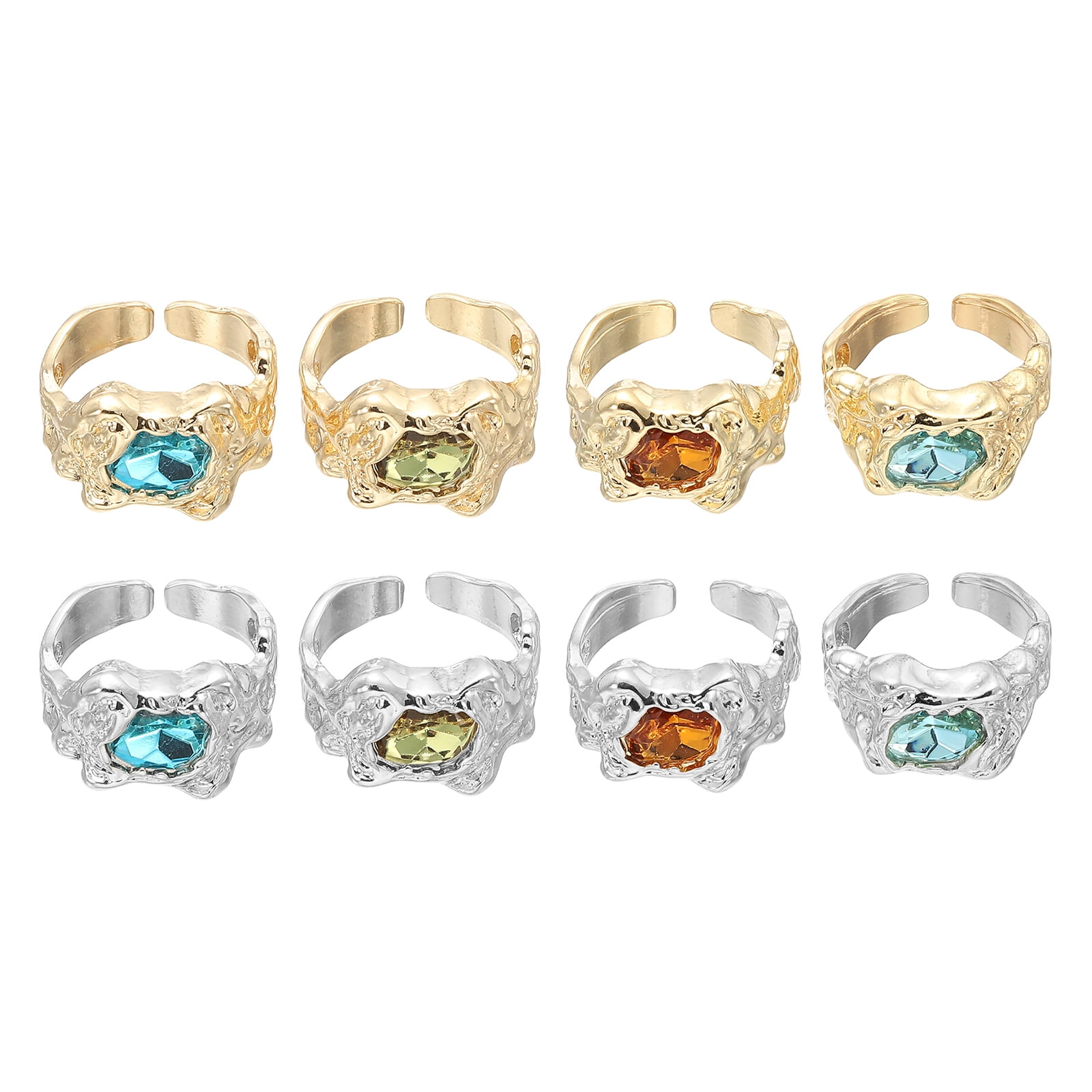 Chunky Gold Rings Set for Women Adjustable Crystal Stackable Ring Open ...