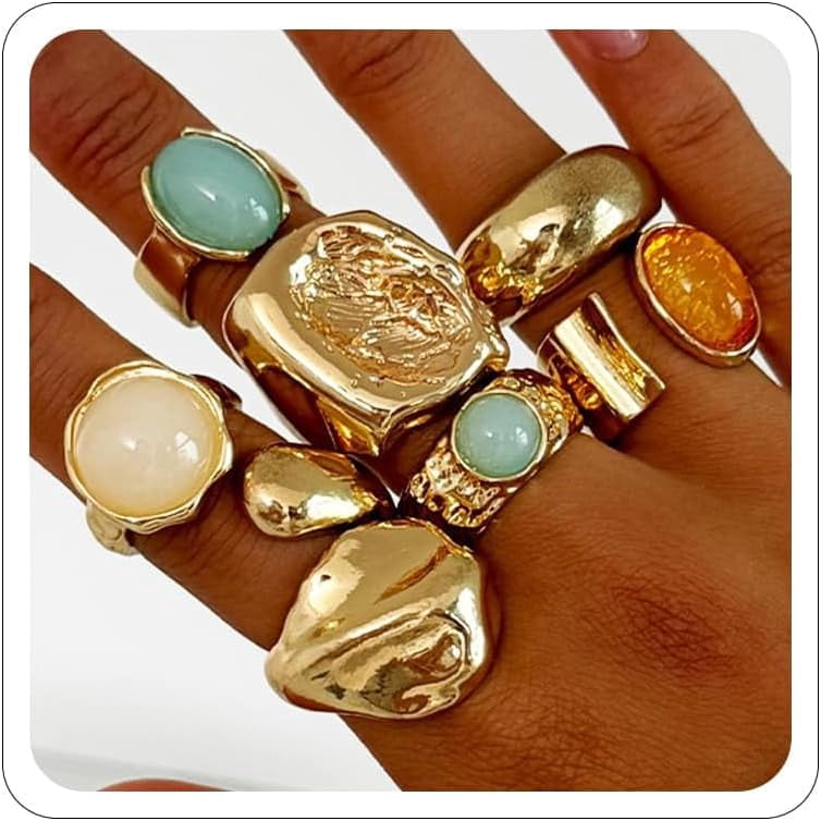Chunky Gold Rings Set for Women Crystal Rhinestone Chunky Tacking ...