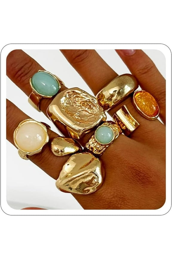 Chunky Gold Rings Set for Women Crystal Rhinestone Chunky Tacking Knuckle Rings Statement Stacking Womens Ring Pack