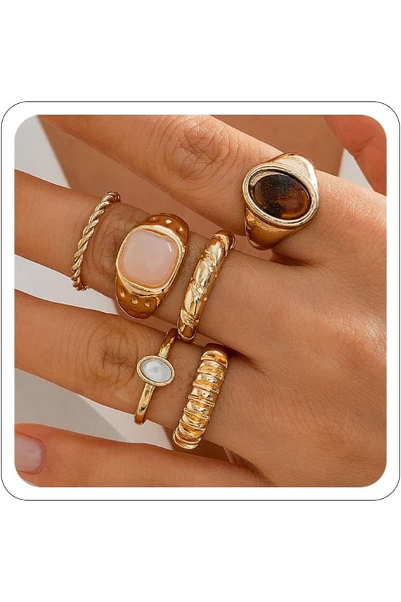 Chunky Gold Rings Set for Women Crystal Rhinestone Chunky Tacking Knuckle Rings Statement Stacking Womens Ring Pack