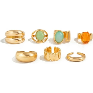Chunky Gold Rings Set for Women Crystal Rhinestone Chunky Tacking Knuckle Rings Statement Stacking Womens Ring Pack