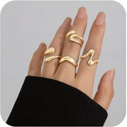 FZCB Chunky Gold Rings for Women, Adjustable Round Dome Ring Set Open Bold Thick Rings Minimalist Solid Ring Band Stackable Statement Jewelry