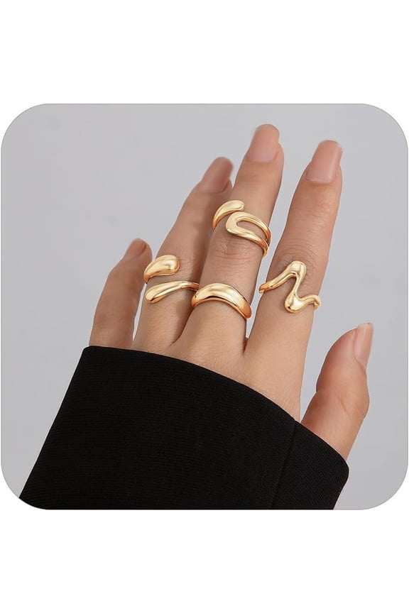 Chunky Gold Rings for Women, Adjustable Round Dome Ring Set Open Bold Thick Rings Minimalist Solid Ring Band Stackable Statement Jewelry