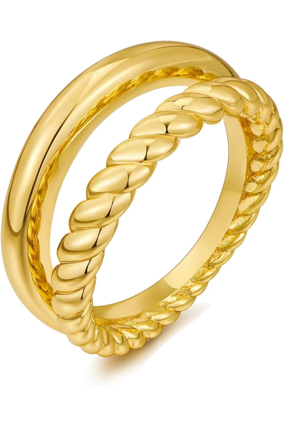 Chunky Gold Rings for Women Double Layer Statement Ring Trendy Twisted Stackable Rings Double Lines Band Ring Fashion Jewelry Size 7/8/9