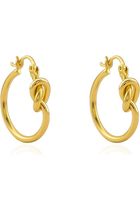 Chunky Gold Silver Earrings for Women Knot Knocker Paperclip Link 14K Plated Dangle, Style E7890