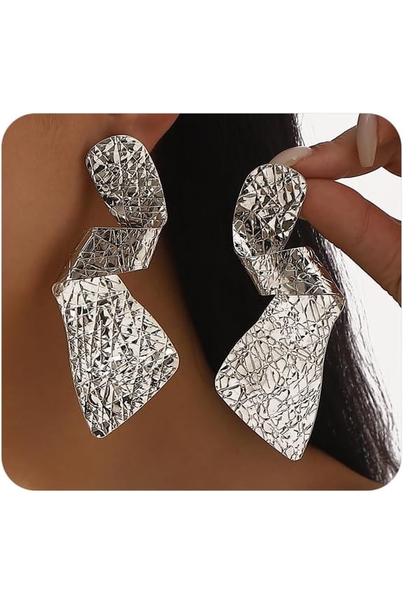 Chunky Gold Statement Dangle Drop Earrings for Women Texture Wrinkles Twisted Curved Geometry Irregular Piercing Stud Earrings