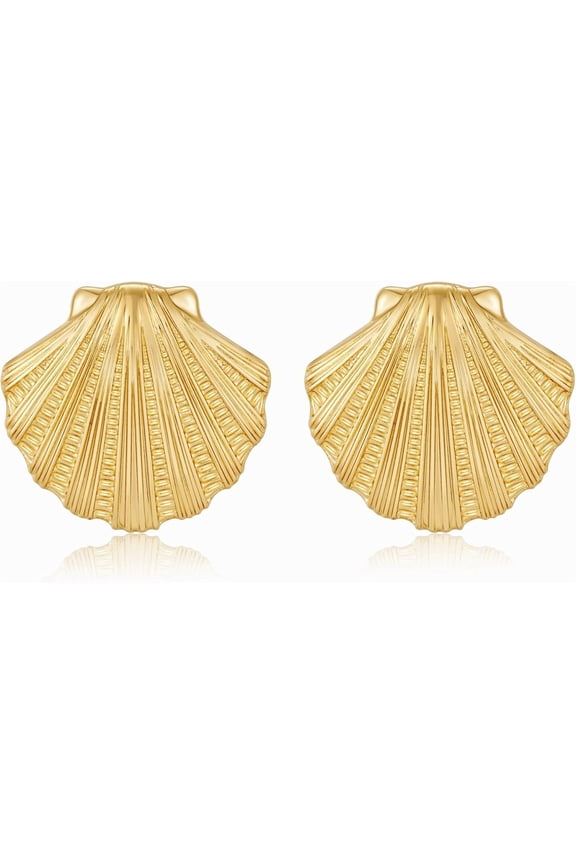 Chunky Gold Stud Earrings - Seashell Starfish Vintage Boho Ocean Sea Scallop Shell Statement Earrings