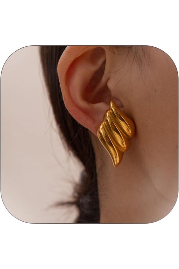 Chunky Gold Stud Earrings for Women Titanium Steel Big Statement Earrings Vintage Trendy