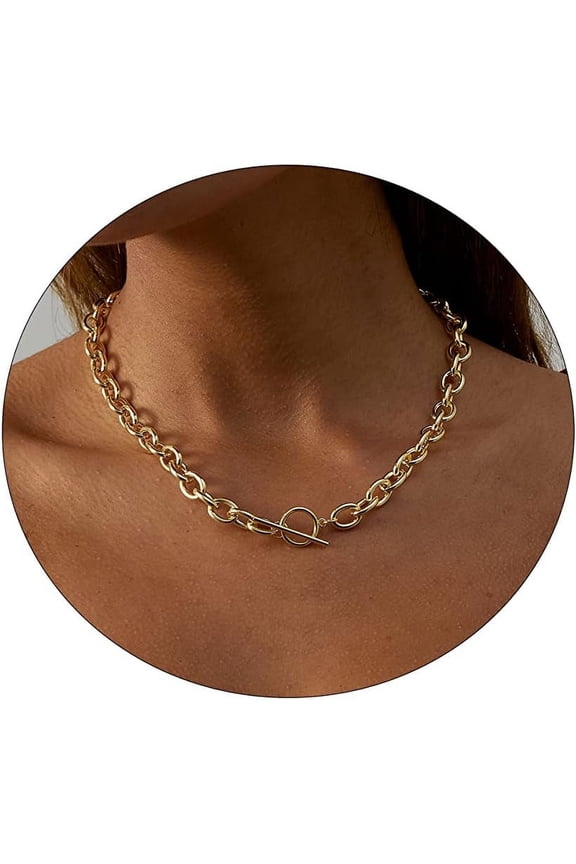 Chunky Gold Toggle Necklace 18K Gold Plated Pearl Vintage Paper Clip Link Chain Shining Twisted Rope Cuban Choker Toggle Bar Clasp Necklaces For Women[o7873]