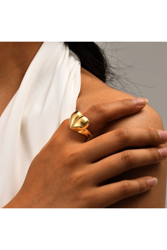 Chunky Gothic Big Golden Minimalist Glossy Wide Rings For Women Ladies 14K Yellow Gold Irregular Geometric Jewelry Gifts D289