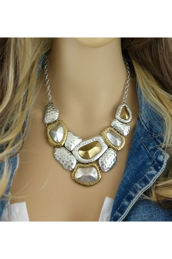 Chunky Hammered Two Tone Collar Necklace Ladies Adult Female Women