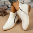 thumbnail image 1 of Chunky Heel Booties, Women’s Suede Leather Ankle Boots with Dual Zippers, Fashion Footwear for Fall, Winter, Night Out, and Plus Size White 42, 1 of 4