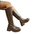 thumbnail image 1 of Chunky Heel Knee High Boots Women Casual Splice Leather Round Toe Platform Over the Knee Riding Boots Back Zipper Fall Winter Dress Tall Boots, 1 of 6