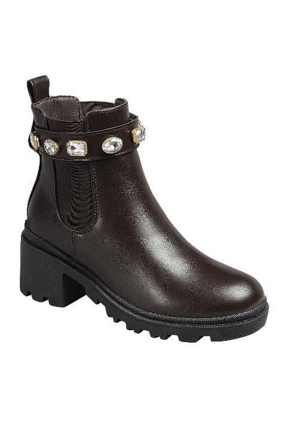 Chunky Heel Lug Sole Double Pocket Moto Chic Platform Combat Boot Amulet Lace Up Bootie (7, Brown-08)