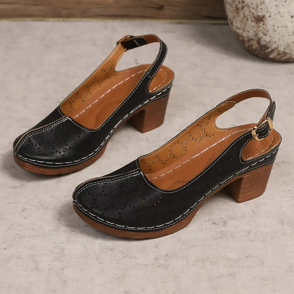 Chunky Heel Sandals for Women Orthopedic Dressy Heeled Sandal,Summer Trendy Closed Toe Shoes Adjustable Ankle Strap Wedge Sandals for Beach Party Black Women Sandal