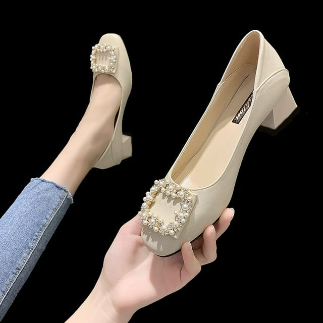 Chunky Heel Soft Leather Grandma Shoes Women's 2025 Spring and Autumn