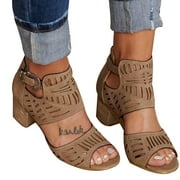 Chunky Heeled Sandals for Womens,Cutout Open Toe Summer Block Heeled Party Sandals