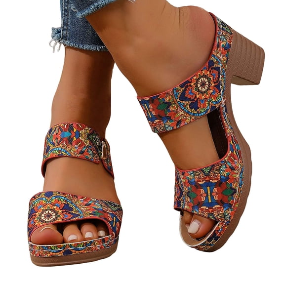 Chunky Heels for Women Sandals 2026 Casual Open Toe Heeled Sandals Slip on Slides Breathable Block Party Dress Pumps Walking Shoes Red Size 8.5