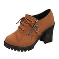 thumbnail image 1 of Chunky High Heel Combat Boots for Women Stylish Platform Lace Up Ankle Boots Casual Suede Low Top Heeled Dress Shoes Yellow Size 9, 1 of 8
