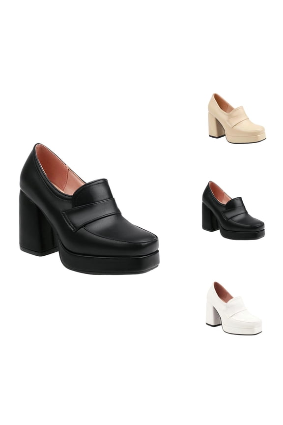High Heel Pumps for Women Closed Square Toe Thick Heel Platform Loafers Matte Leather Comfortable Office Work Business Party Wedding Event For Comfortable Daily Wear