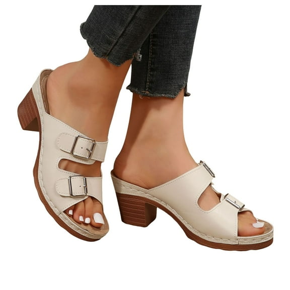 High Heels Dressy Sandals for Women 2025 Fashion Casual Buckle Slip on Walking Summer Slides Shoes